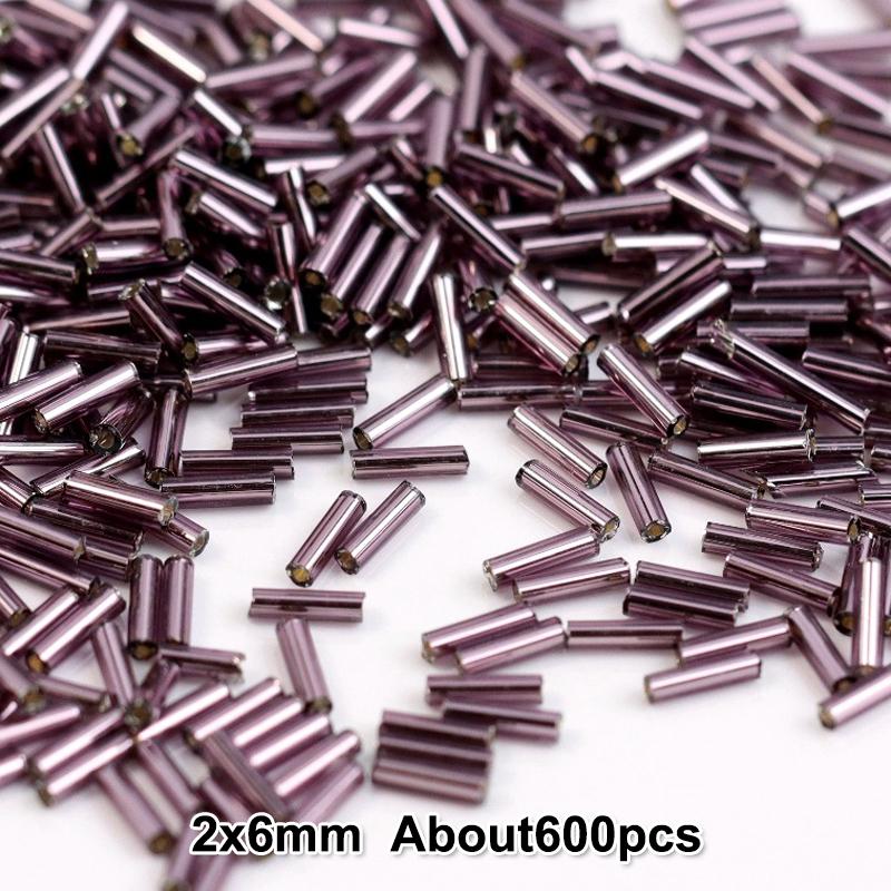 2x6mm Colorful Silver Core Czech Glass Seed Bugle Beads Tube Spacer Beads For Jewelry Making Garment Sewing Accessory