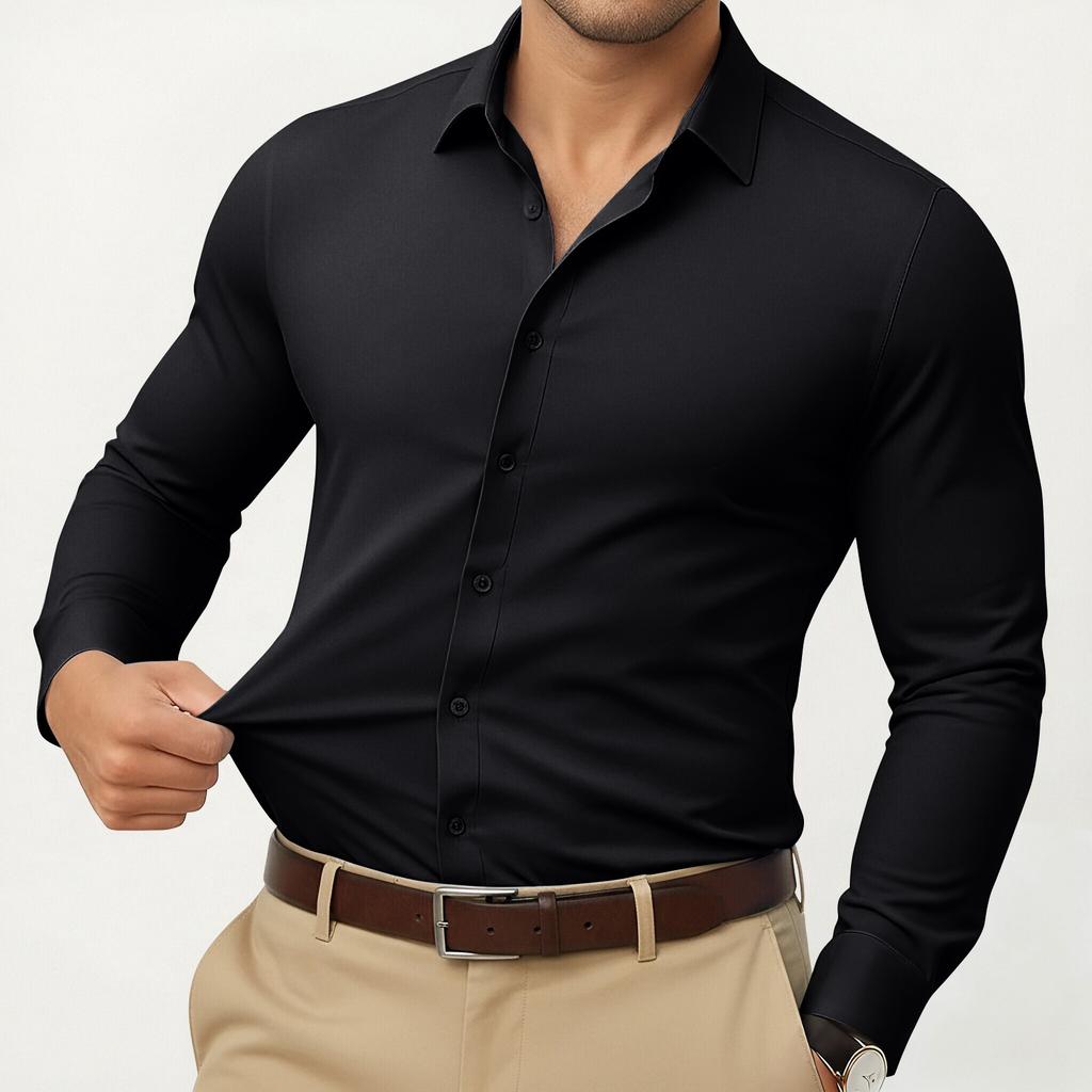 Herren Muscle Fit Hemden Knitterfrei Langarm Freizeit Button-Down Hemden