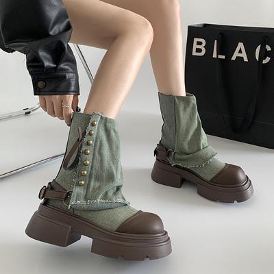 British Fashion Black British Style Platform Martin Boots Women's Summer 2025 New Niche with Skirt Thick Heel Short Boots