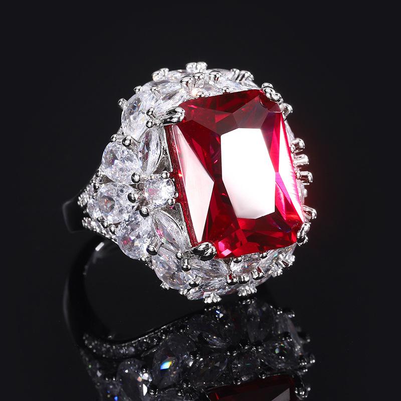 Schmuck Kupfer Vergoldeter Schmuck Simulation Roter Korund Diamant Damen Set Haupt 12 * 16 10 * 10