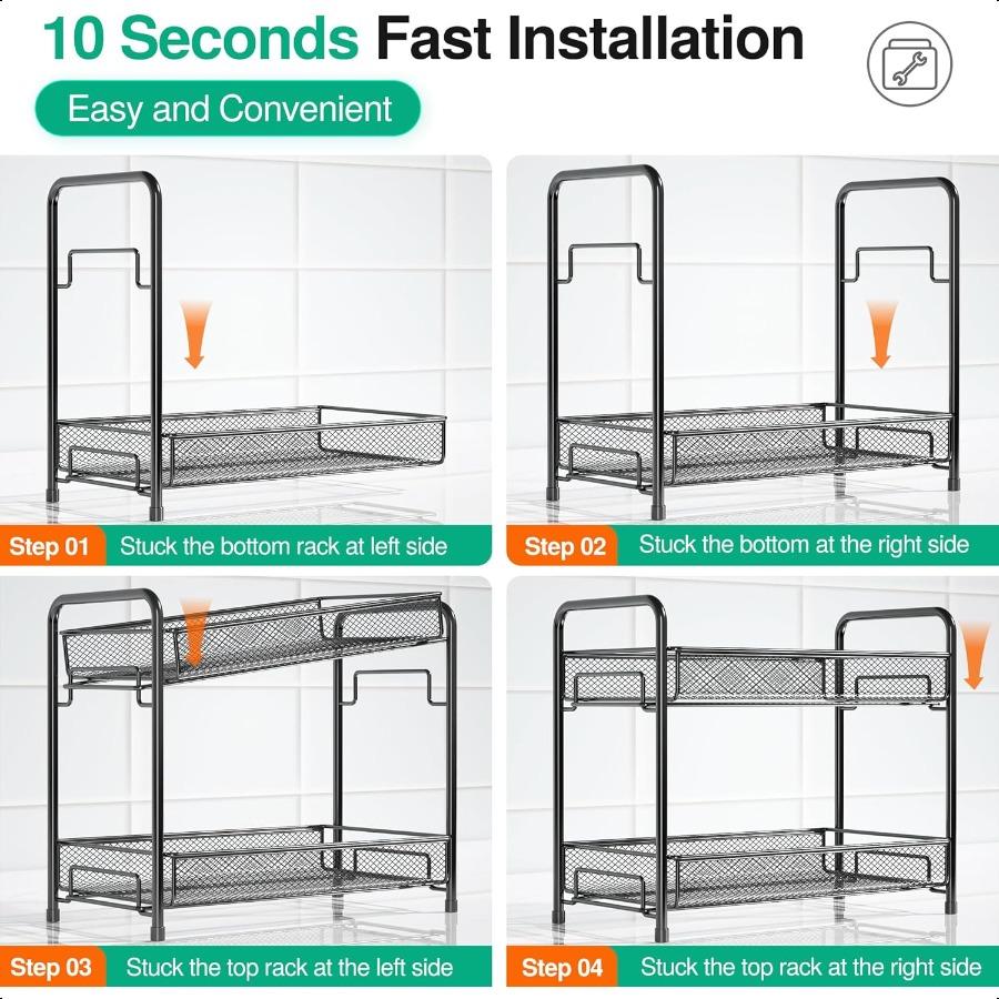 Spice Rack Organizer for CountertopXpatee 2Tier Foldable Metal RustProof Standing Large Seasoning Storage Shelf with Guardrail