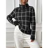 Women's Pullover Check Turtleneck with A Contrasting Base