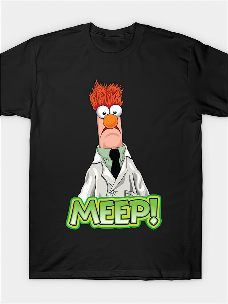 Men'S Black Graphic T-Shirt by Beaker - A Bohemian-Style Crew Neck Tee Featuring a Muppet Character Design