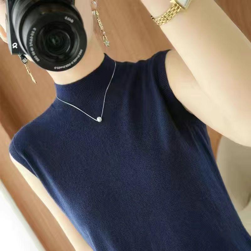 Sleeveless High Neck Slimming Knit Vest for Layering