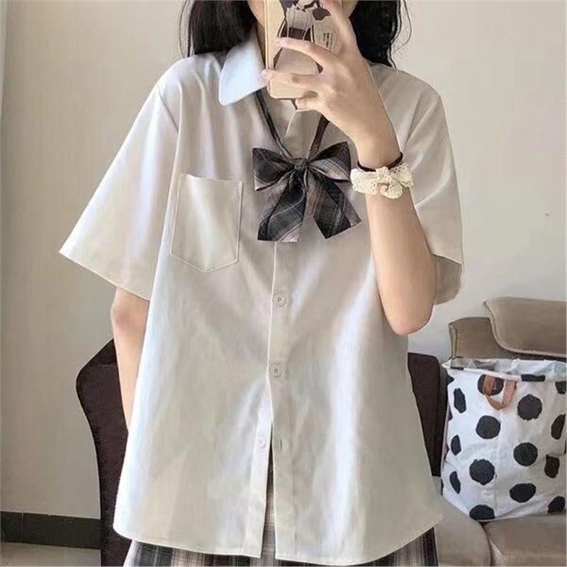 

Женская летняя японская школьная форма JK: Милый комплект из двух предметов: белая рубашка с коротким рукавом и юбка XS