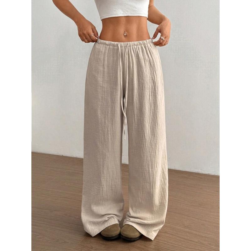 New Fashion Women's Clothing New Elastic Casual Solid Color Trousers Wide Leg Pants