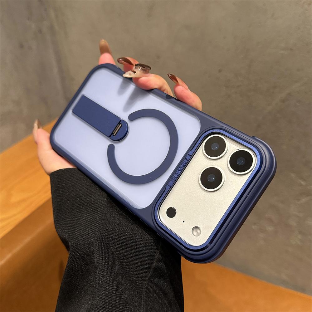 For Magsafe Folding Stand Magnetic Clear Case For iPhone 17 16 15 14 13 12 11 Pro Max Plus Air Matte Translucent Back TPU Cover