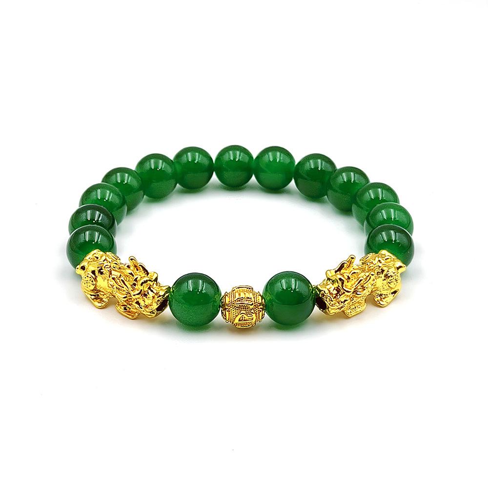 10mm Imitation Jade Pixiu Couple Bracelet with RuYi Beads for Wealth and Luxury