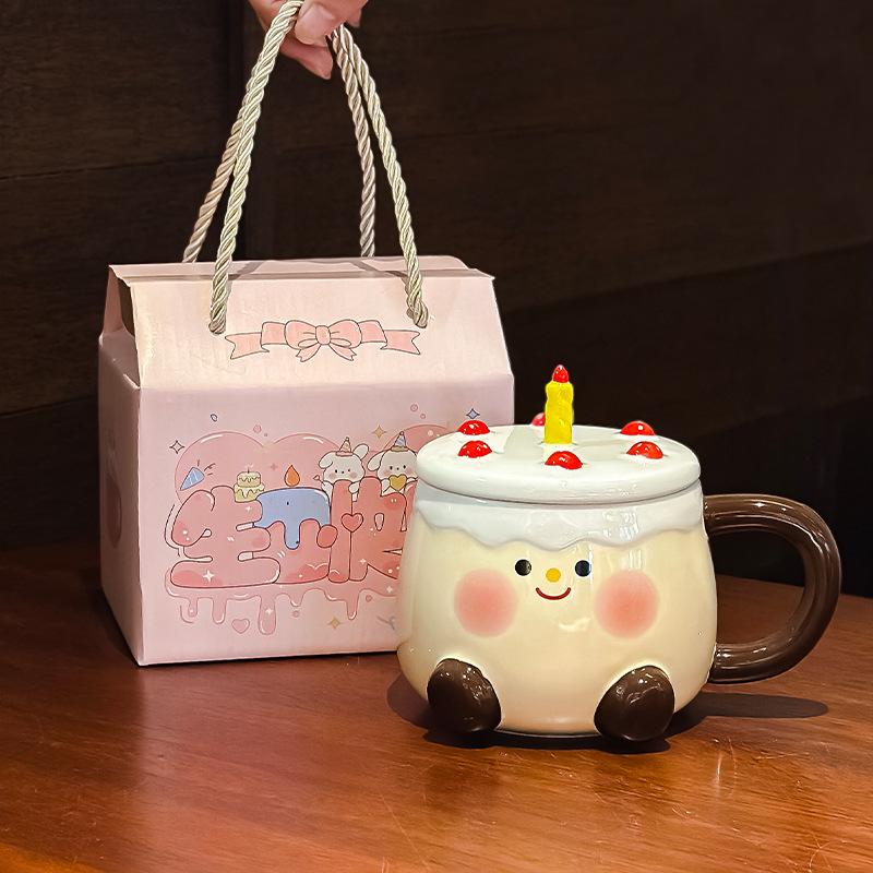 Birthday Gift Ceramic Cup High Looking Cake Water Cup for Girlfriend Creative Gift Home Cute Mug