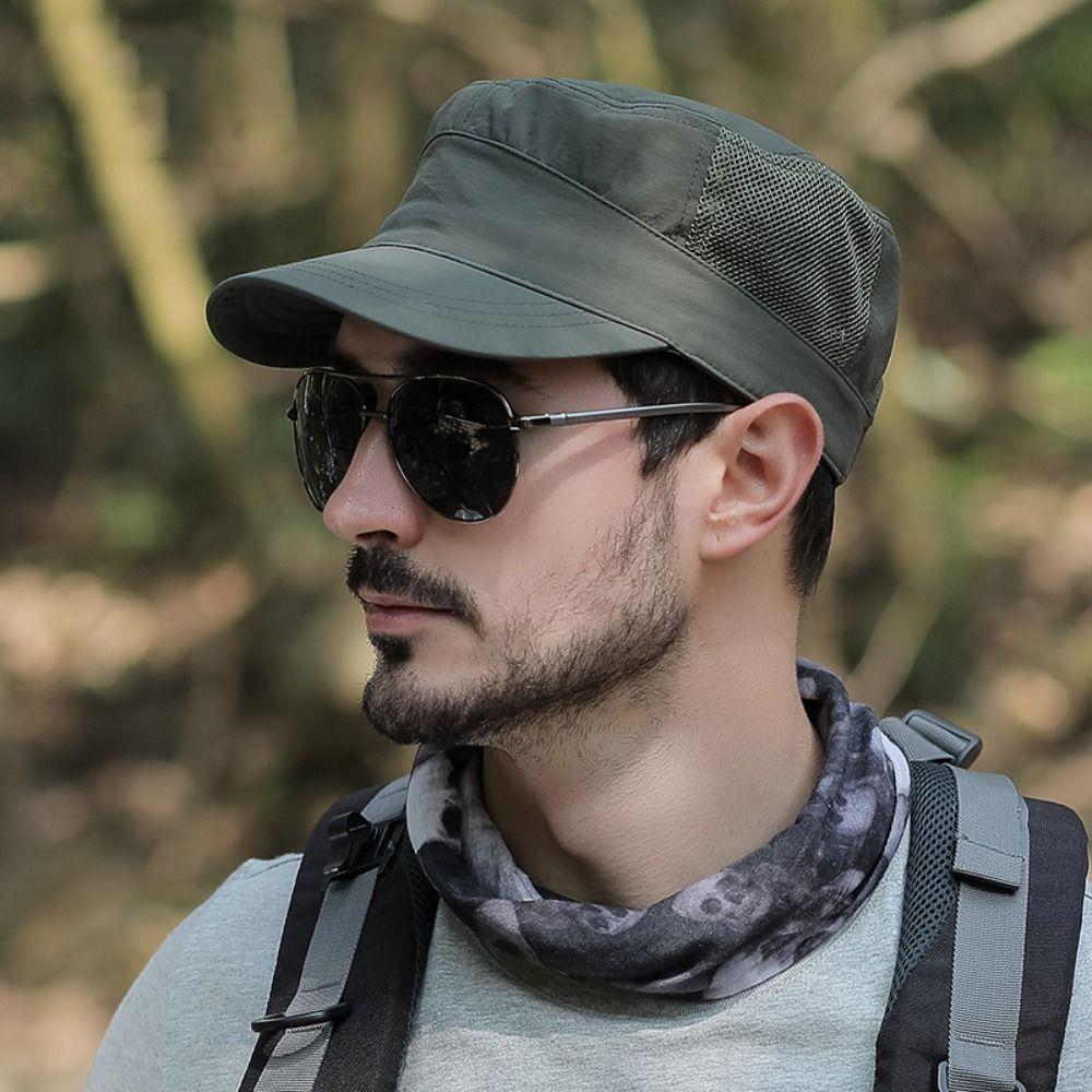 Adjustable Flat Top Hat Solid Color Men’s Sun Hat Casual Flat Peaked Cap  Unisex