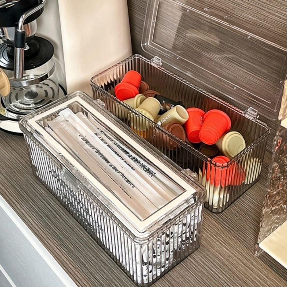 Plastic Tea Bag Storage Box Transparent Dust-proof Straw Storage Box Large Capacity with Lid Cosmetic Storage Box Bedroom