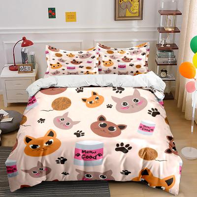 Cartoon Cats And Cat Food Background Bedding Set 1 Duvet Cover 2 Pillowcases For Adult And Children Luxury Gift Full Size