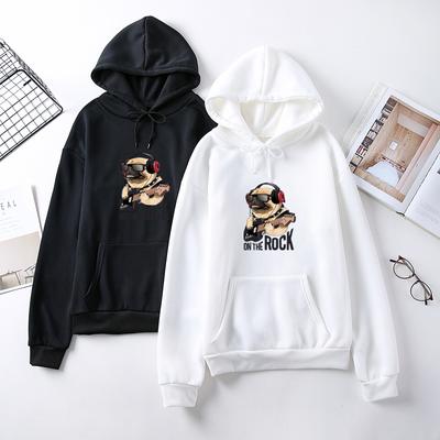 Women's Velvet Hoodie for Autumn Winter Student Long Sleeved Loose Cute Pattern Print Top