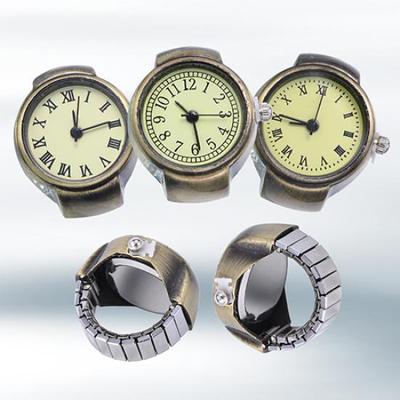 Damen-Armbanduhr im Vintage-Punk-Stil, kreativ, rund, Legierung, Quarz-Fingerring