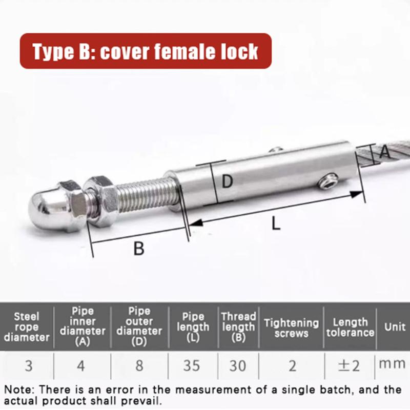 

Hot 2PCS Stainless Threaded Stud Tension End Fitting Toggle Anchor Terminal With Hexagon Bolt For 2-8MM Wire Rope Cable Railing