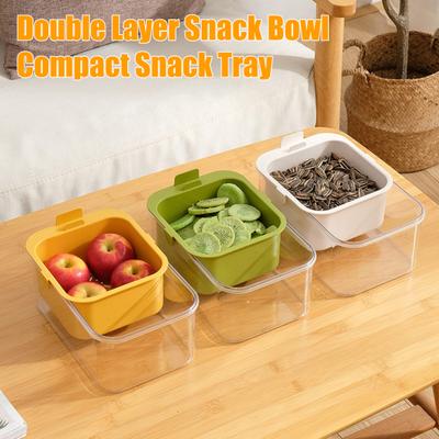 Caixa de Lanches de 2 Camadas Fruteira com Cesto de Drenagem Bowl de Lanches para Mesa com Ranhura para Suporte de Celular para Desfrutar de Nozes Balas Sobremesas Frutas