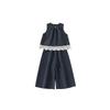 Kid Summer Sleeveless Top And Pants Set With Checkered Pattern And Lace Design For Kids Ages 8 And Up