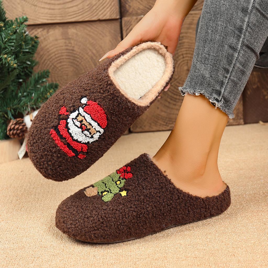 Women's new cotton slippers Christmas new slippers Women's autumn and winter home slippers Women's cotton shoes one pedal
