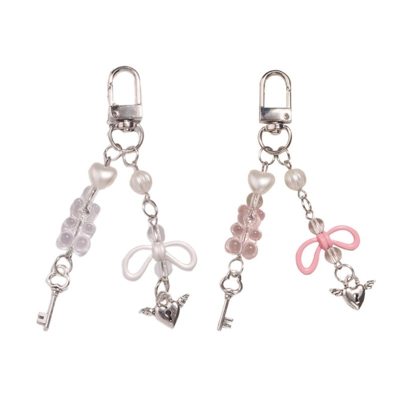 Niedlicher Herzschloss Bär Perlenanhänger Handyband Lanyard Tasche Schlüsselanhänger Rucksackanhänger Autoschlüssel Dekoration Kette