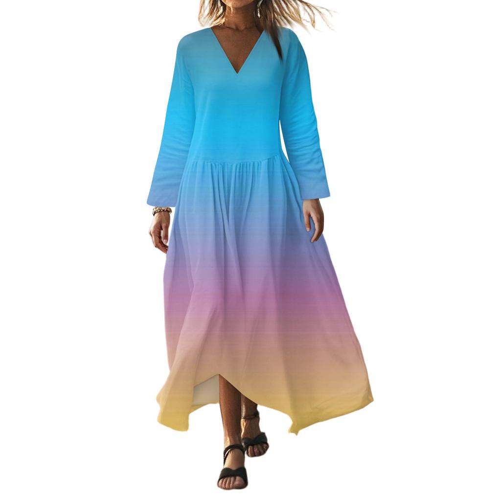 Women's Casual And Fashionable Round-neck Long Sleeve Mid Length Dress