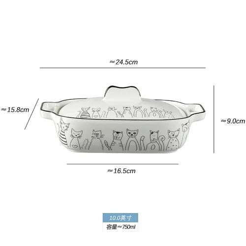 Baked Plate with Lid Cheese Baked Rice Bowl Ceramic Double Ear Baked Bowl, Microwave Oven, Oven Plate, Household Vegetable Plate