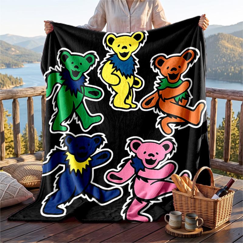 Warm Flannel Blanket Bear Pattern, Lightweight Comfortable Throw Blanket for Bed Sofa Use