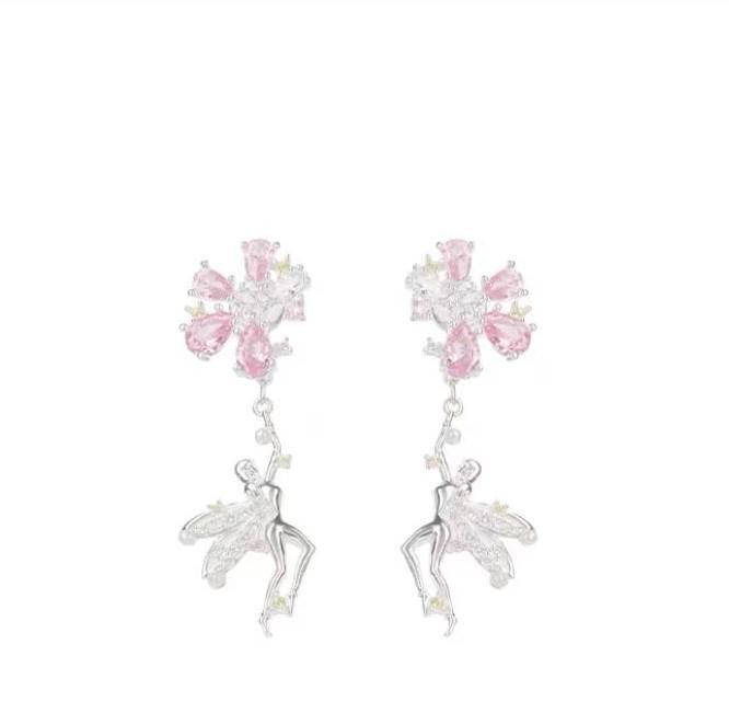 

Sweet Niche Exquisite Detachable 2-Way Full Diamond Flower Silver Stud Earrings