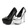 2025 HOT Women Pumps Patent Leather 14CM Thin Heels Pointed Toe Waterproof Platform Silver Wedding Office High Heel Shoes Woman
