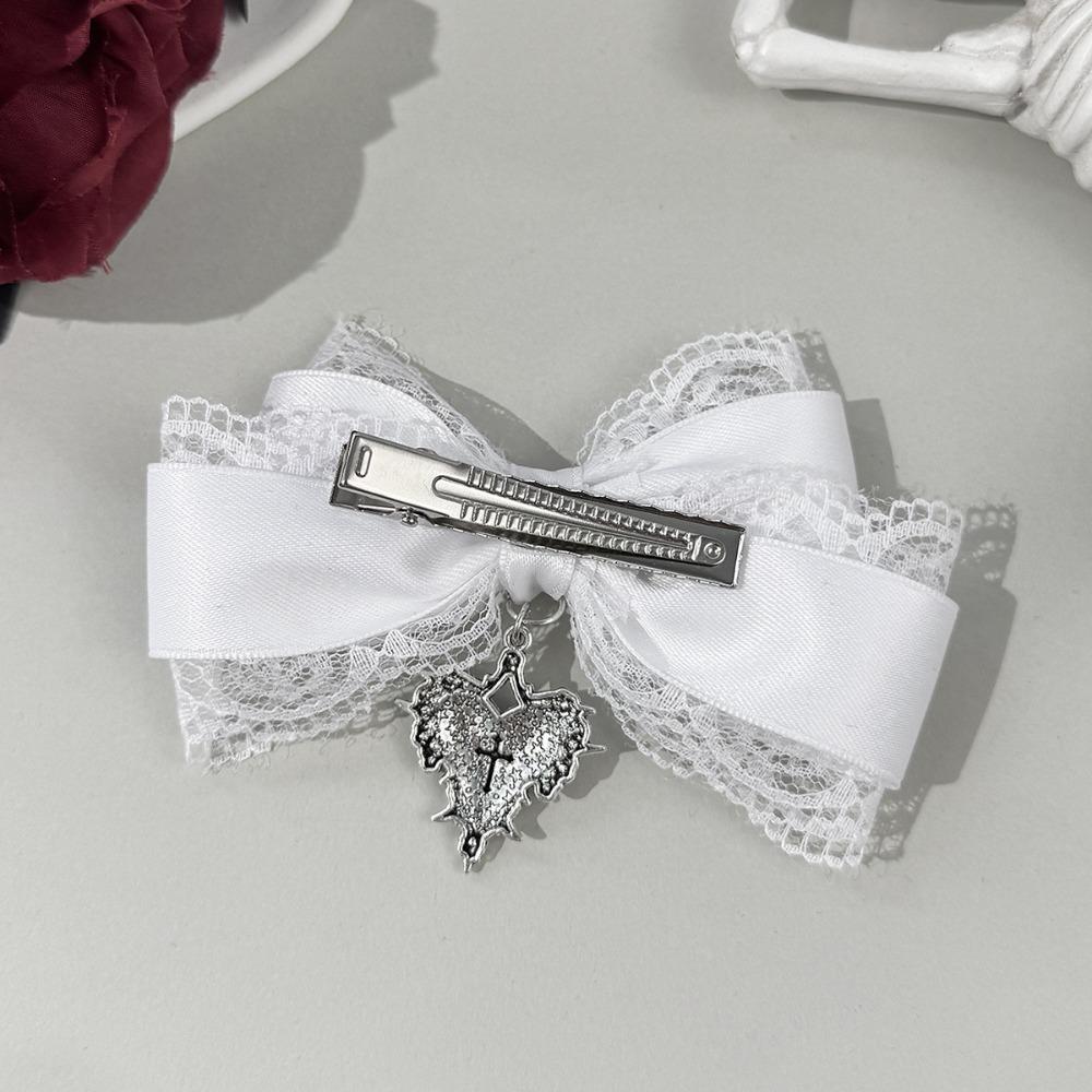 Gothic Lolita Style Hair Clip Black Ribbon Bow Fashionable Hair Clips for Women