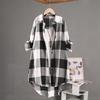 Women's Plaid Long Sleeve Sun Protection Shirt – Loose, Plus Size, Cotton Linen Jacket