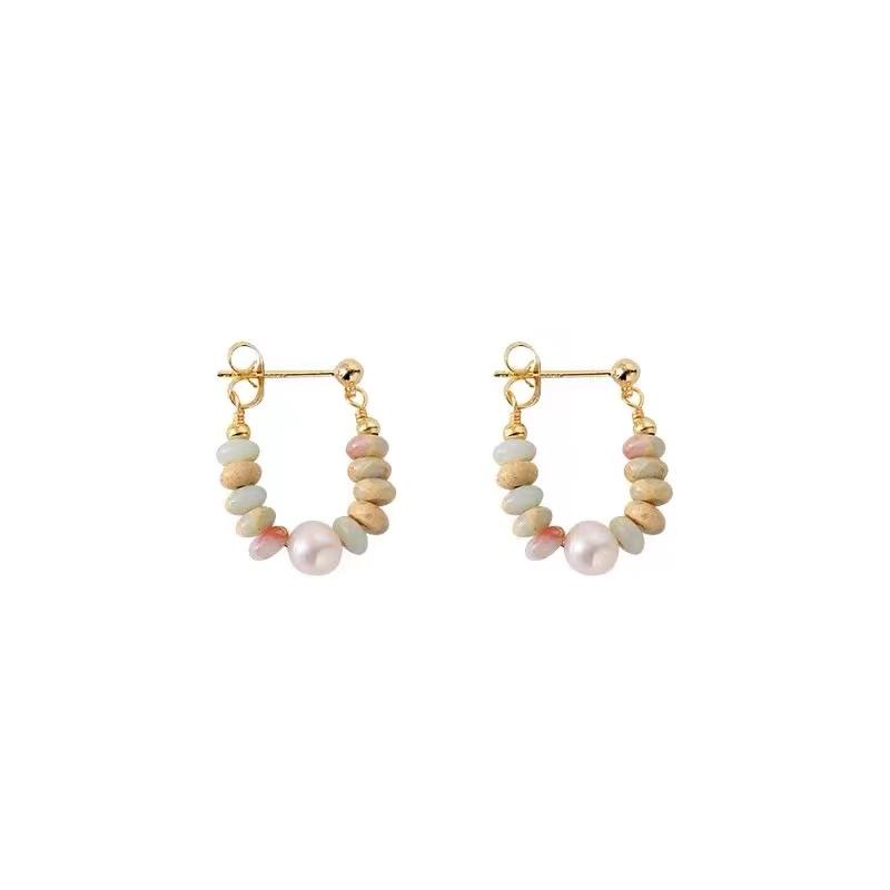 Vacation Design Natural Stone Beaded Pearl Pendant Earrings for Women and Girls Fashion Jewelry Unusual Accessories