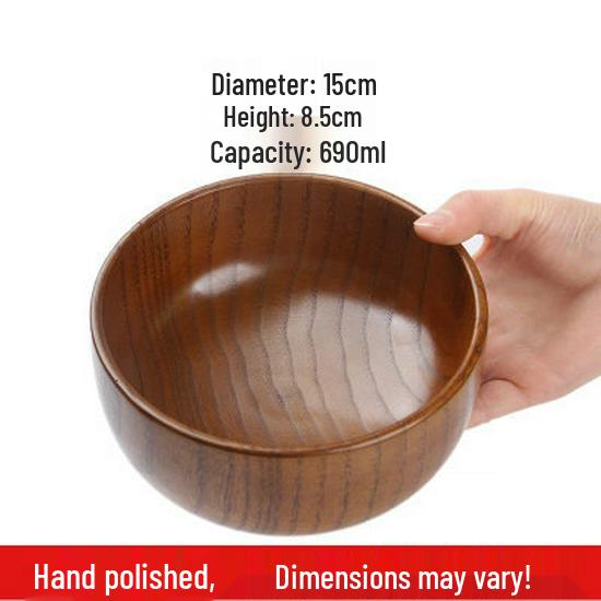 Handmade Japanese-Style Solid Wood Bowl Set for Family and Children - Large, Lacquered, Retro Design, Thickened for Rice and More