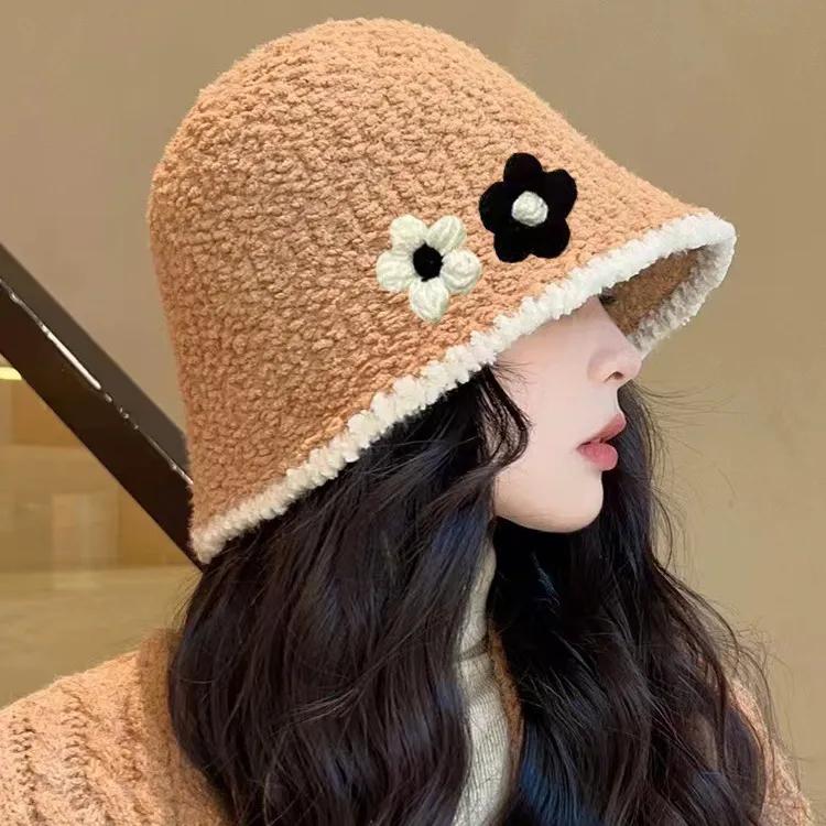 WTEMPO Two Flowers Retro Elegant Warm Thick Solid Color Windproof Cold-proof Hats Women's Autumn Winter Casual Versatile Plush Hats