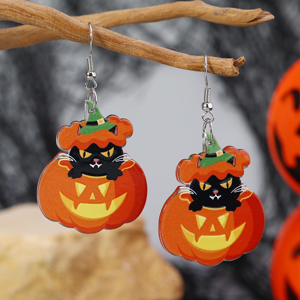 Trendy Halloween Ghost Pumpkin Earrings: Cool Acrylic Ear Ornaments for Girls