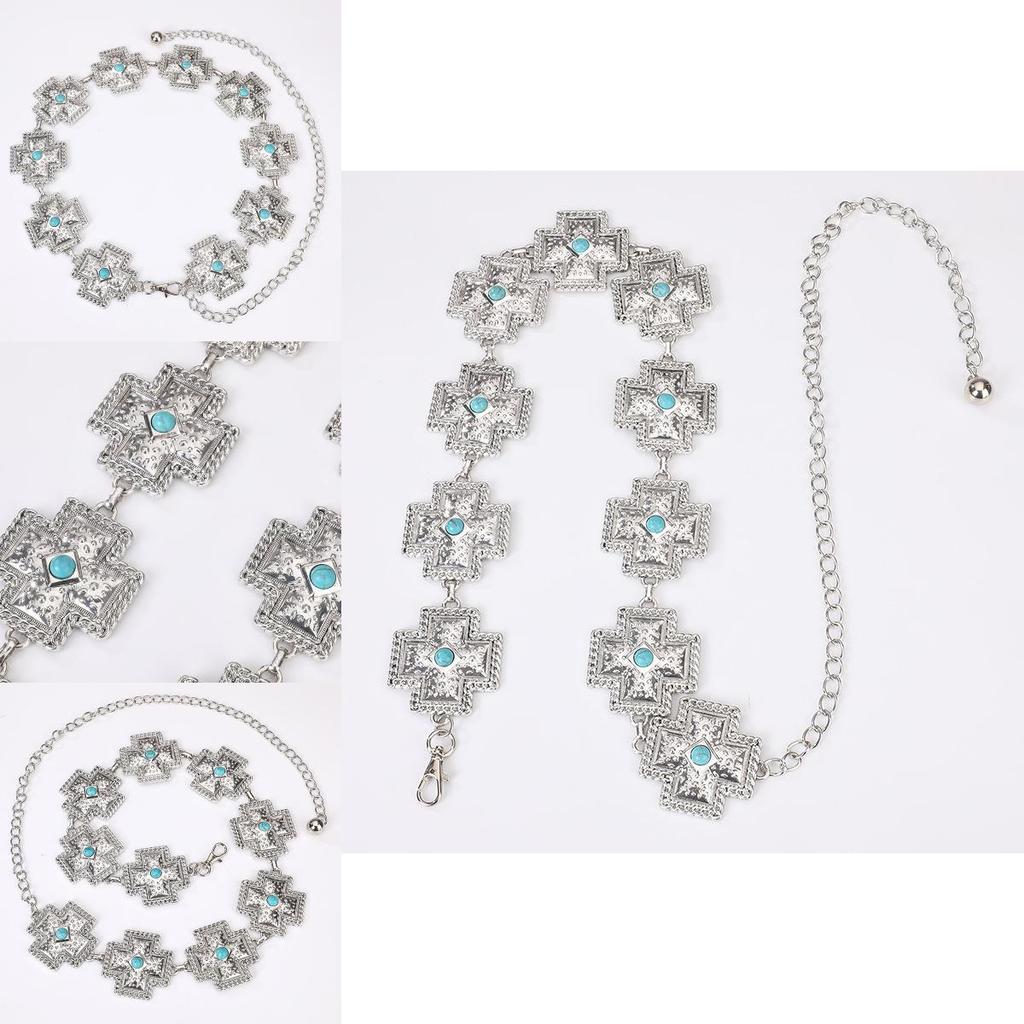 Bohemian Turquoise Cross Waist Chain For Women With Metal Embellishments For Summer Fashion