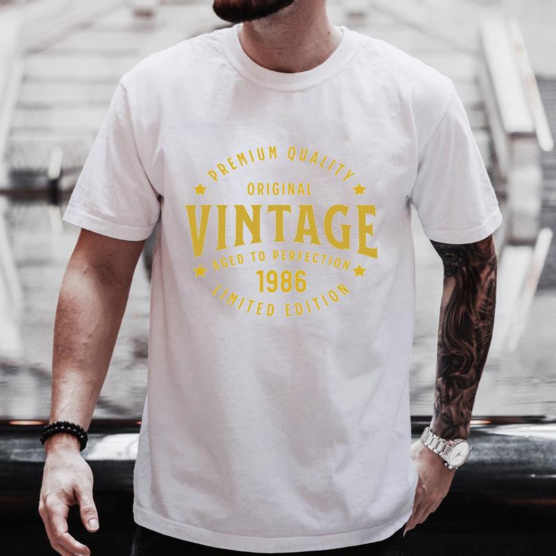 Unisex T-Shirt mit Rundhalsausschnitt Hergestellt 1986 Kassettenband Grafik-T-Shirt Retro Vintage Geburtstag Lässiges Kurzarm-Oberteil Für Musikgeschenk Tragen