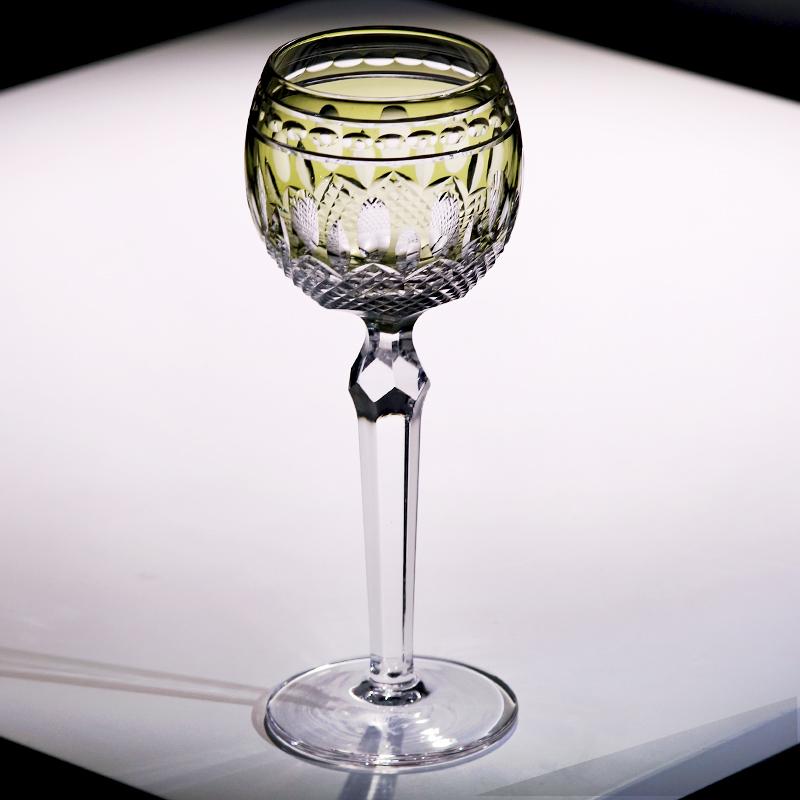 Vintage Handcrafts Multi-Colored Crystal Edo Kiriko Wine Glass Bohemia Hand Engraved Stemware