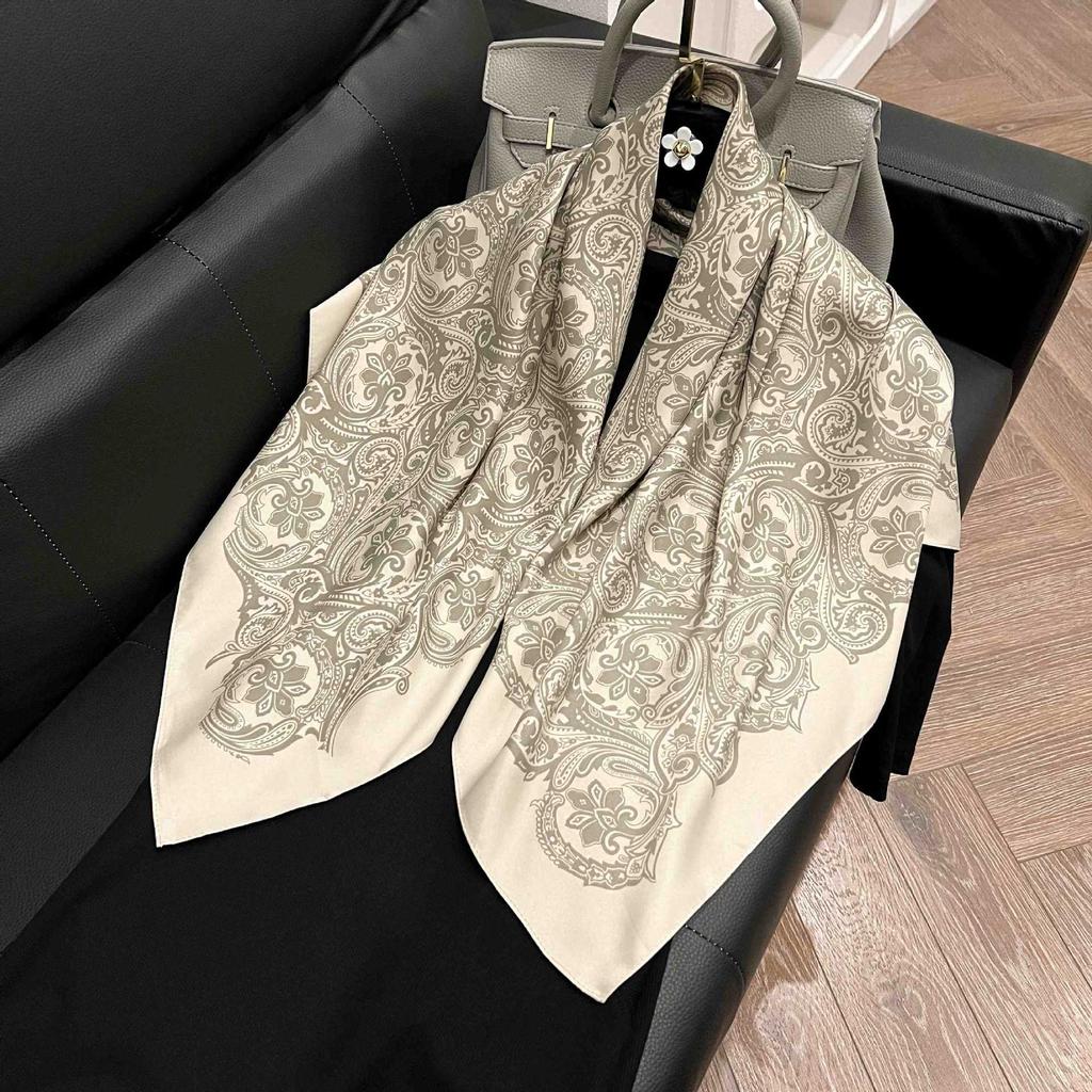 New 91 square scarf silk scarf female alphabet printing four seasons fashion landscape painting retro printing square scarf versatile