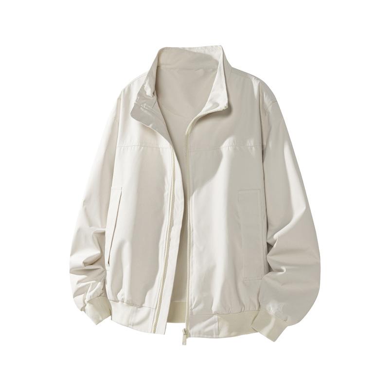 Autumn Men's Jacket American Tough Guy Style Fashion Monochrome Stand Up Collar Casual Oversize Outdoors Coat Large Size