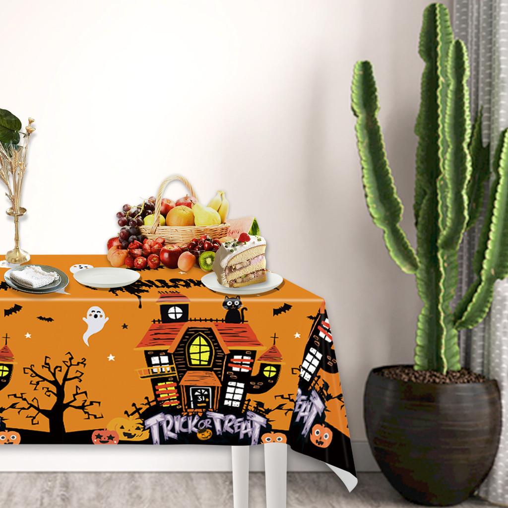Halloween Festive Table Cover With Ghost And Castle Print For Holiday Parties