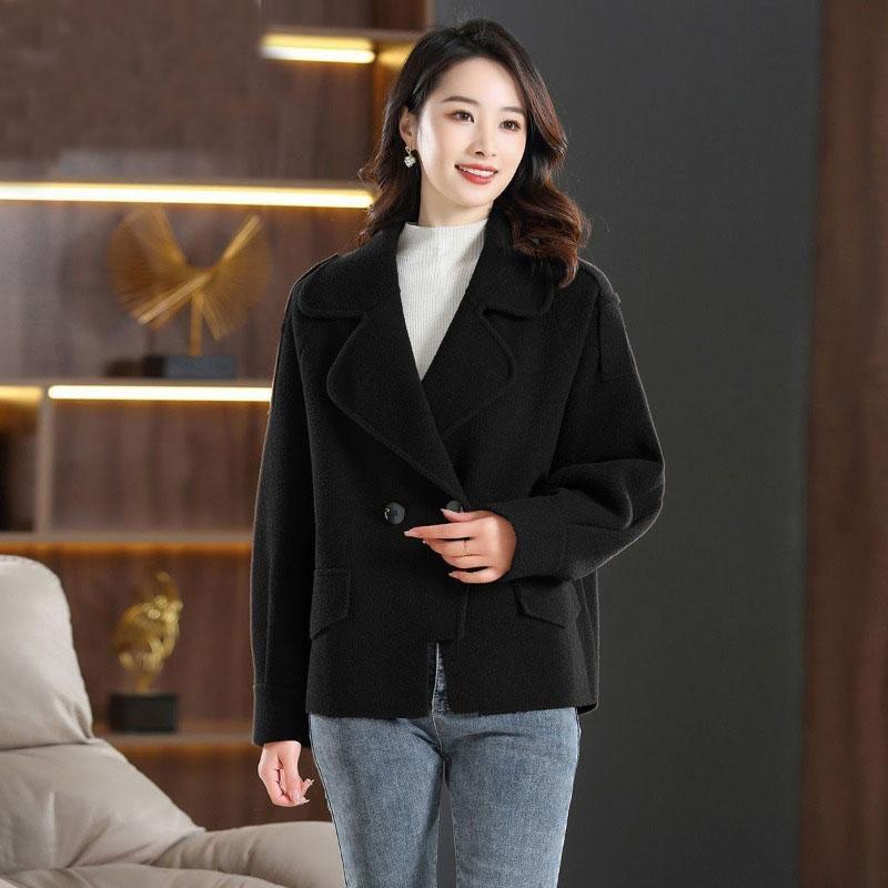 

Кардиган, пальто, осенне-зимнее вязаное двустороннее шерстяное пальто с воротником, женское корейское шерстяное пальто-кардиган, женское One Size чёрный