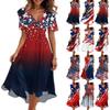 Women's Casual V-Neck Short-Sleeve Independence Day Print Dress