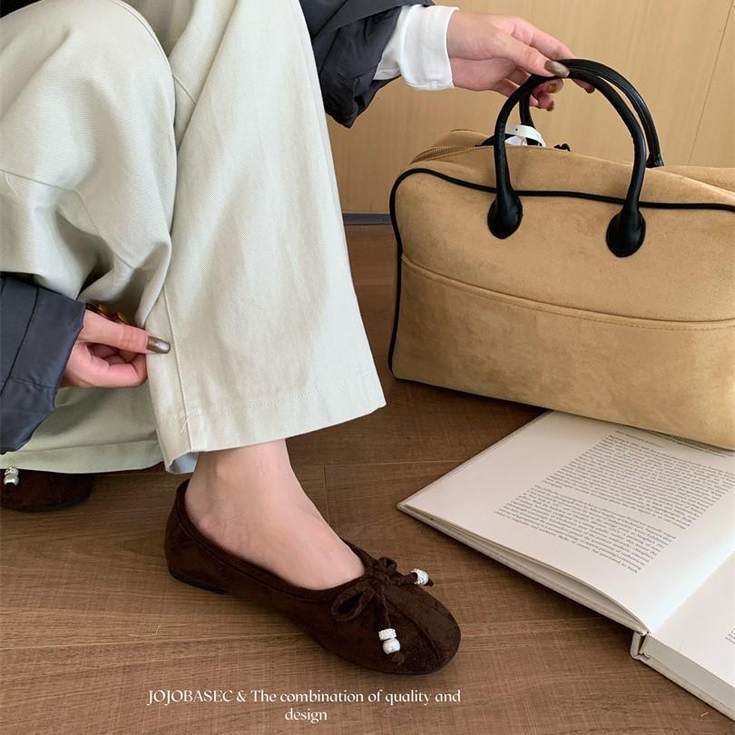 Flat Bottom Shallow Mouth Single Shoes Women's 2025 Spring New Niche Comfortable Square Head Bow Temperament Soft Sole Ballet Shoes