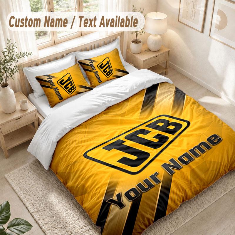 Custom Name Bedding Set 3 PiecesJCB Print Duvet Cover + 2 Pillowcases Soft Bed Decor
