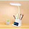 LED Desk Lamp with Pen/Phone Holder,Small Rechargeable Desk Light with Flexible Gooseneck, 3 Color Modes, Stepless Dimming,Small Study Lamp for Dorm