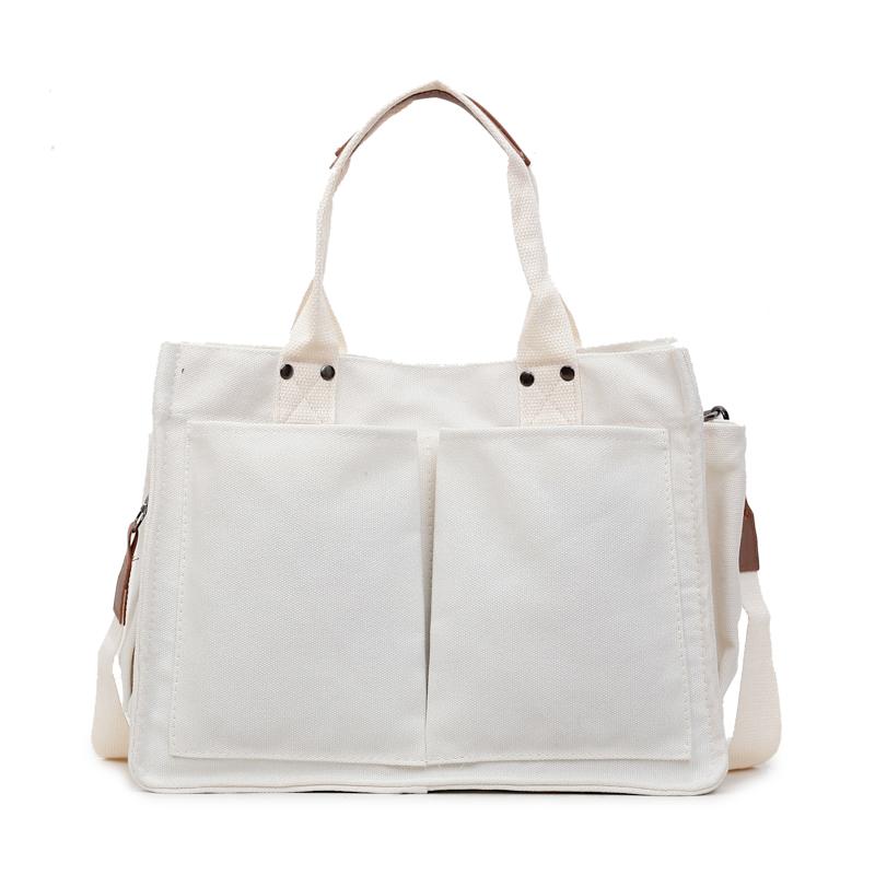 

Fashionable Large Capacity Multi-Pocket Canvas Shoulder Crossbody Bag for Mothers And Babies with Mobile Phone Pocket білий