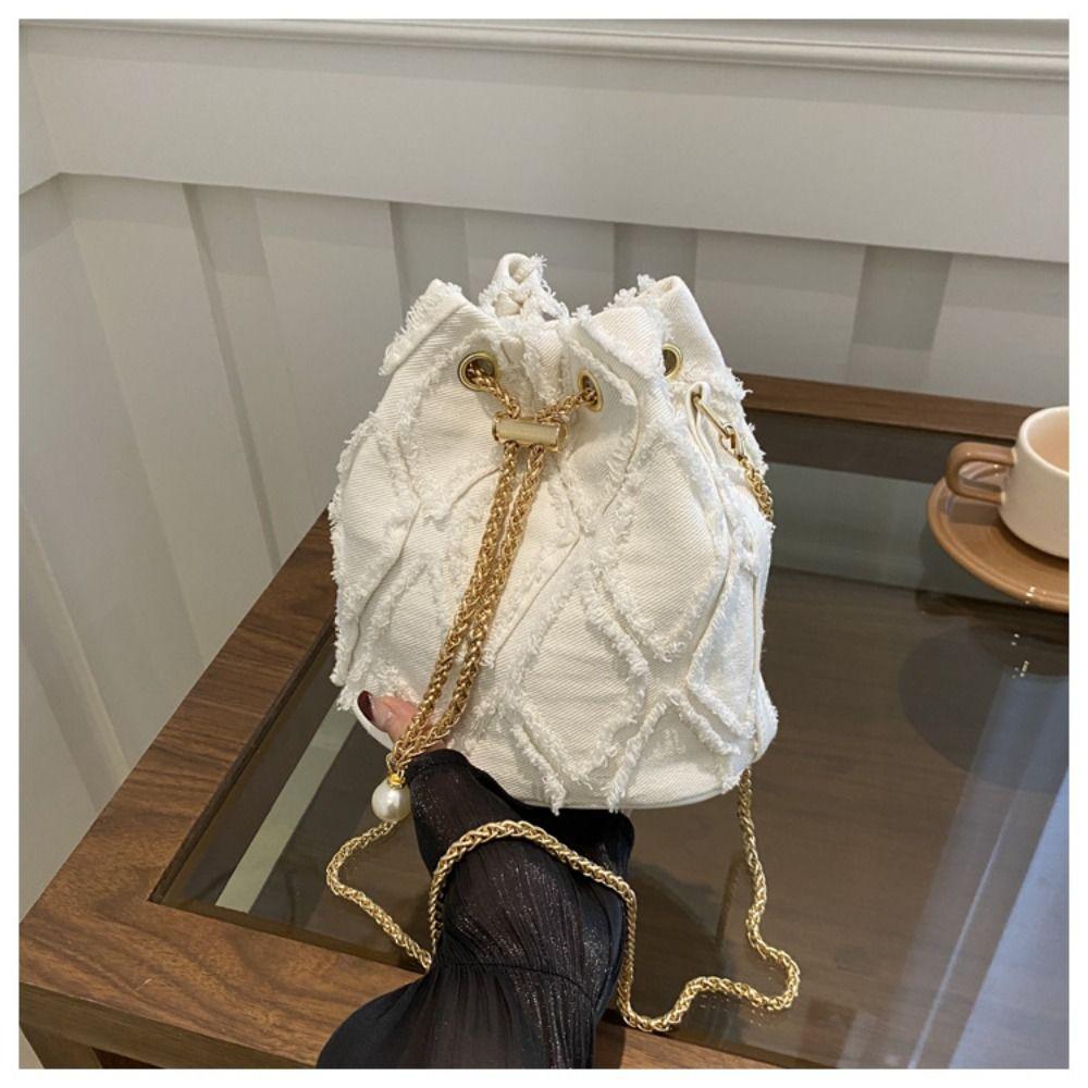 Chain Tassel Denim Crossbody Bag Handbag Cloth Shoulder Bag Elegant Denim Bucket Bag Wedding