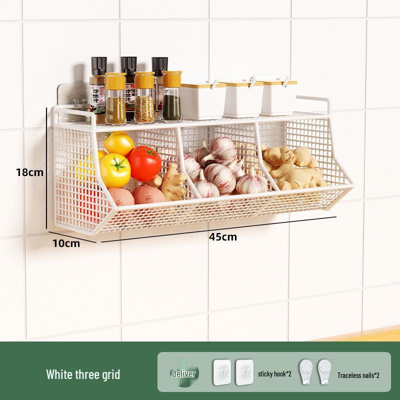 Wall-Mounted Scallion, Ginger & Garlic Storage Basket and Seasoning Box