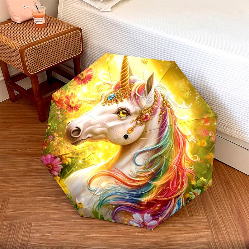 1 PC Automatic Folding Umbrella - Unicorn Fantasy Pattern, Portable & Foldable Design with 8 Ribs, Christmas Birthday Gifts