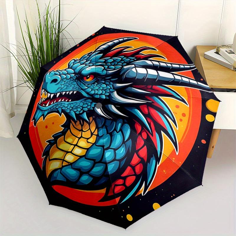 1pc Dragon Fantasy Automatic Open/Close Umbrella - Compact Travel Umbrella, 8-Rib Heavy-Duty Construction, Ideal Gift, Outdoor Accessory, St